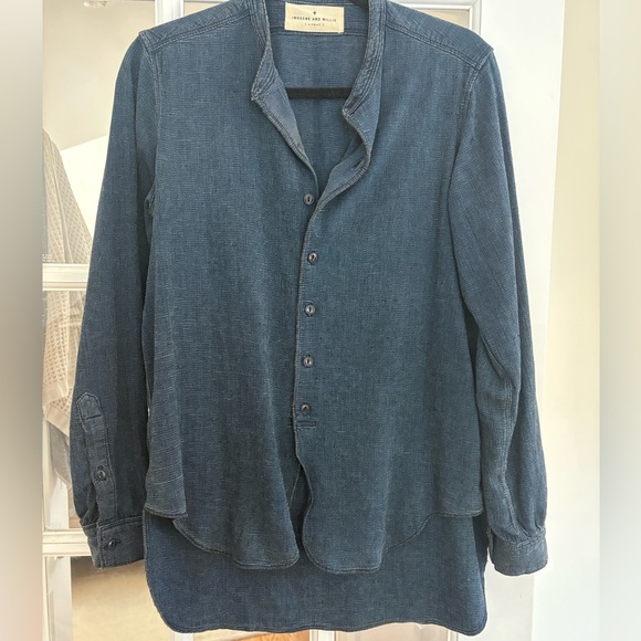 Imogene + Willie Inez navy blue button knit shirt top xs small - Picture 2 of 6